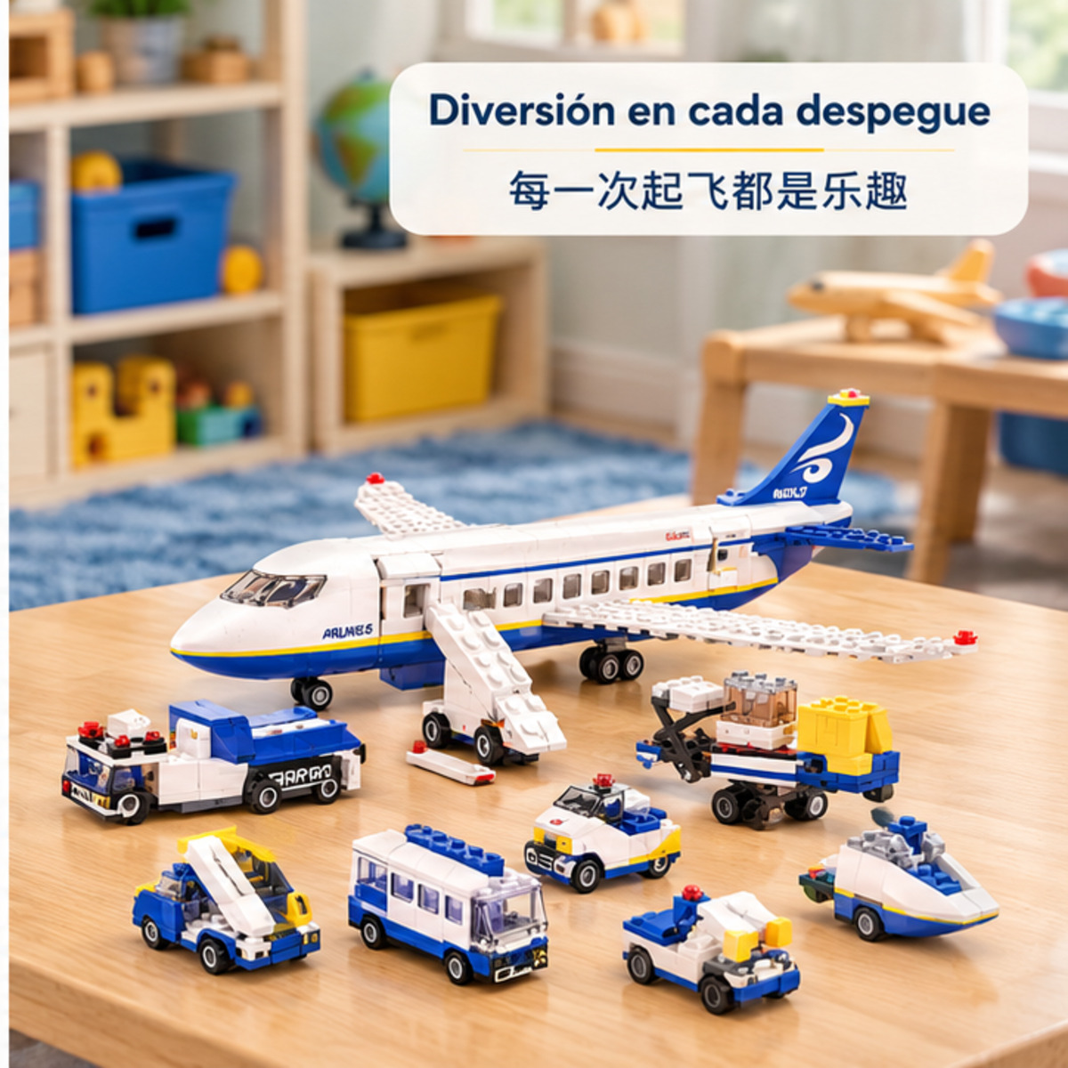 Set de construcción Jazkey 6 en 1 con temática de aeropuerto / Jazkey 6合1机场主题积木套装-3