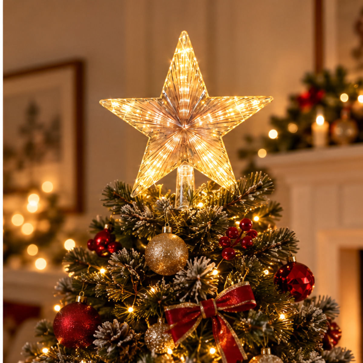Estrella LED de luz blanca cálida para la parte superior del árbol de Navidad / 暖白LED圣诞树顶星灯-3