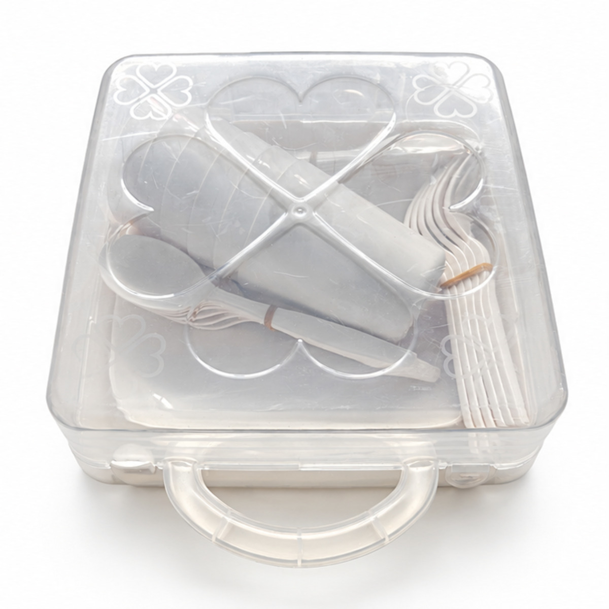 Caja portátil con asa para organizar cubiertos y utensilios / 带提手便携式餐具收纳盒